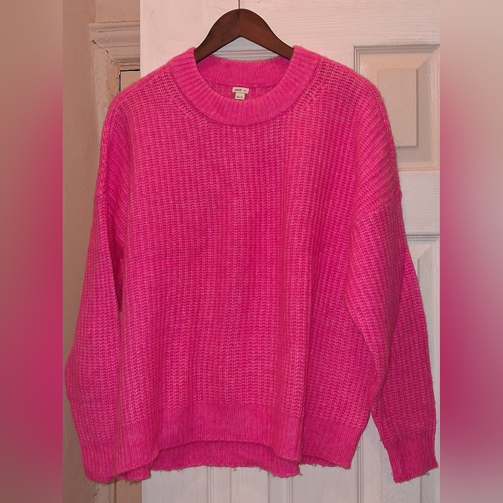 aerie Bright Pink Waffle-Knit Crewneck Sweater